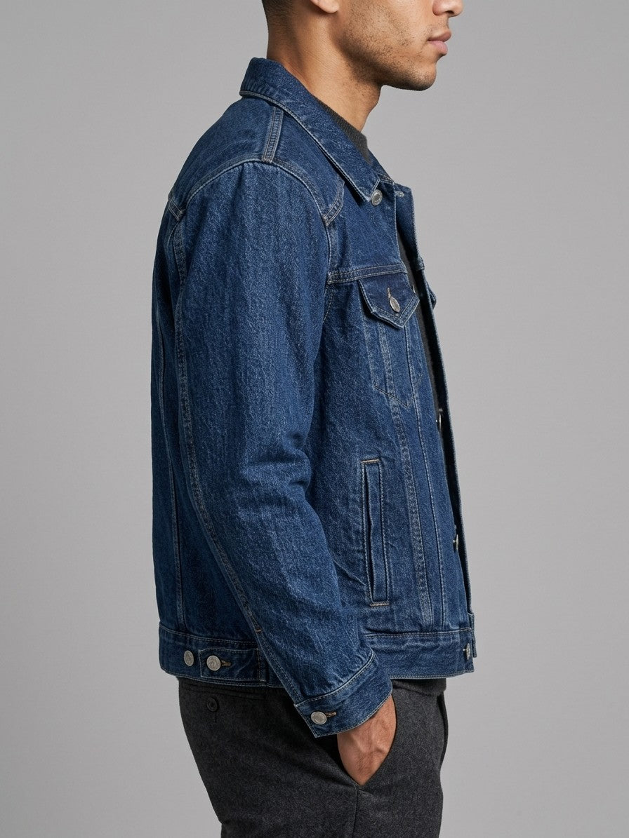 Foligno Men's Square-Shoulder Trucker Jacket — darkblue — side