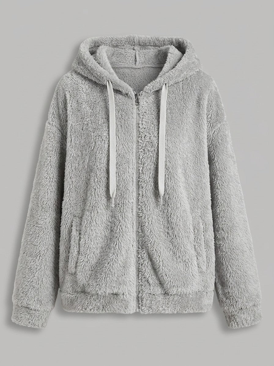 Fondi Women's Fuzzy Hooded Zip Jacket — lightgray — packshot