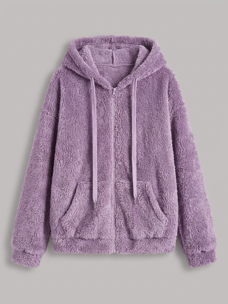 Fondi Women's Fuzzy Hooded Zip Jacket — lilac — packshot