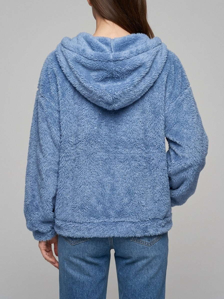 Fondi Women's Fuzzy Hooded Zip Jacket — skyblue — back