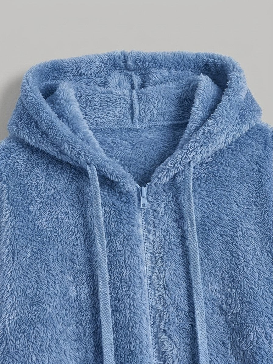 Fondi Women's Fuzzy Hooded Zip Jacket — skyblue — detail-2