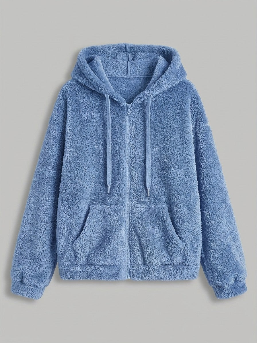 Fondi Women's Fuzzy Hooded Zip Jacket — skyblue — packshot