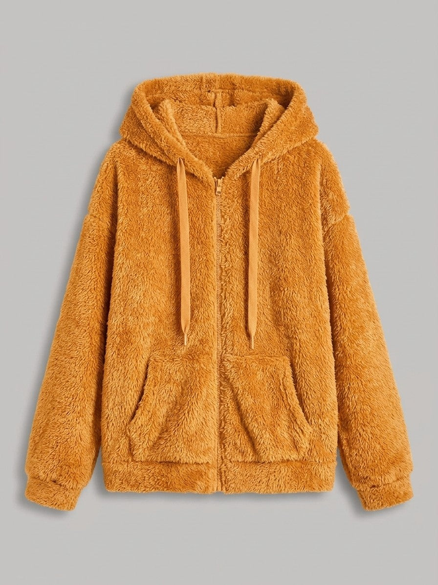 Fondi Women's Fuzzy Hooded Zip Jacket — tangerine — packshot
