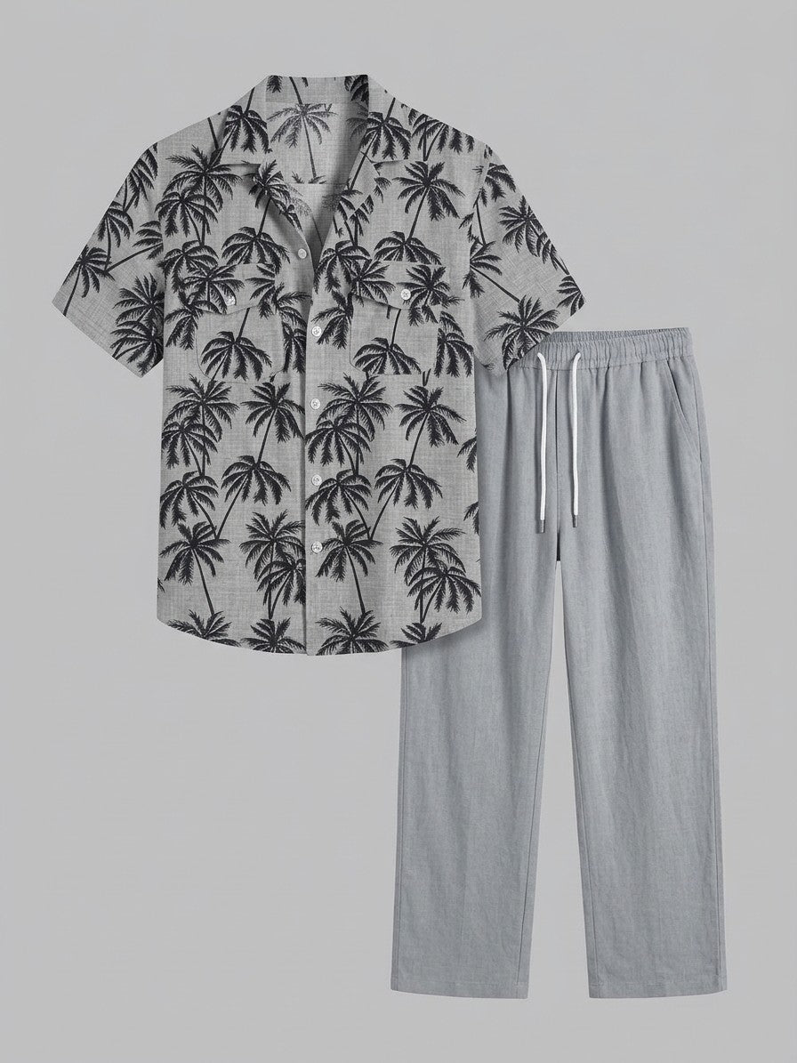 Forli Men's Palm Print Shirt and Trousers Set — Gray — set