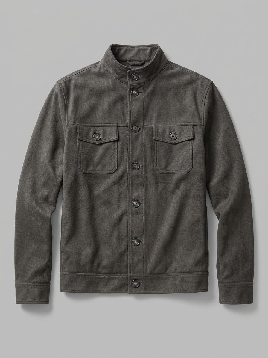 Fornovo Men's Stand-Collar Faux Suede Shirt Jacket — slategrey — packshot
