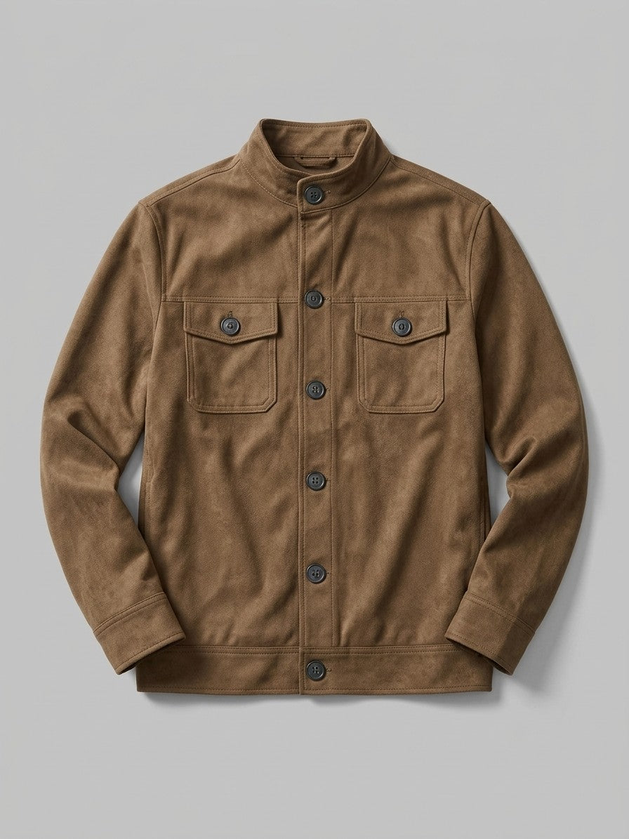 Fornovo Men's Stand-Collar Faux Suede Shirt Jacket — tobaccobrown — packshot