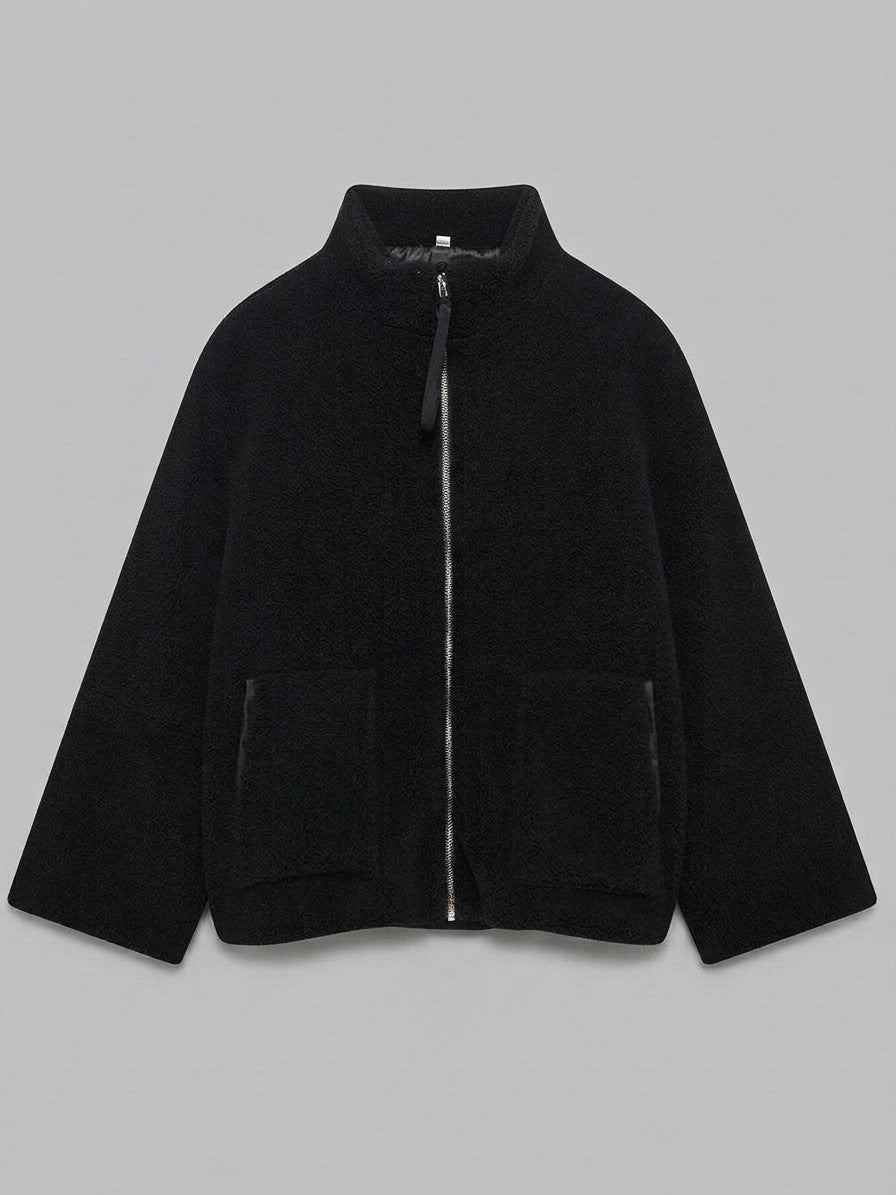 Fossombrone Women's Stand Collar Sherpa Jacket — black — packshot
