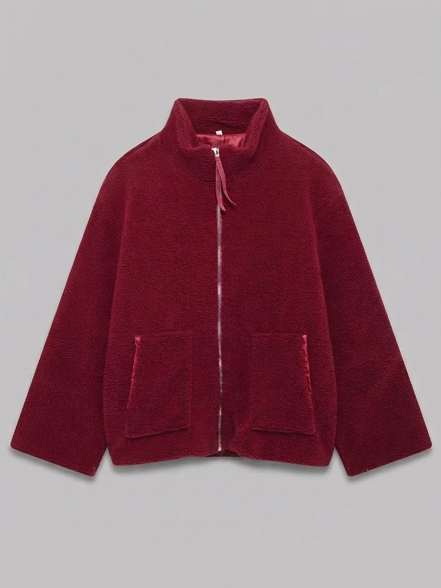 Fossombrone Women's Stand Collar Sherpa Jacket — burgundy — packshot