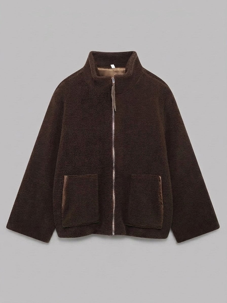 Fossombrone Women's Stand Collar Sherpa Jacket — darkbrown — packshot