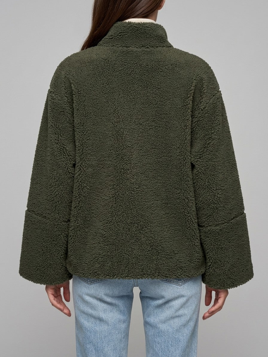 Fossombrone Women's Stand Collar Sherpa Jacket — darkgreen — back