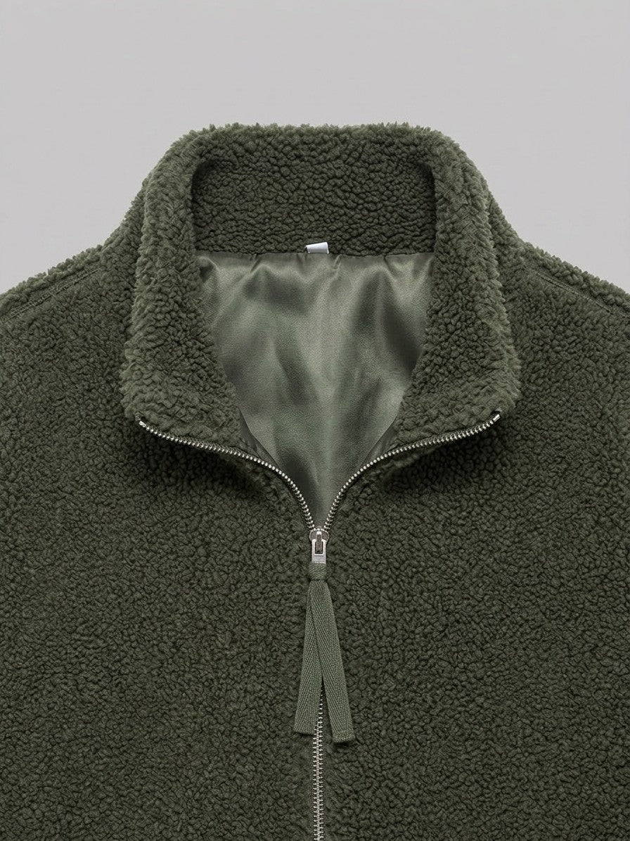 Fossombrone Women's Stand Collar Sherpa Jacket — darkgreen — detail-2