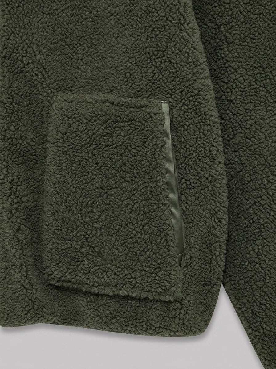 Fossombrone Women's Stand Collar Sherpa Jacket — darkgreen — detail-collar