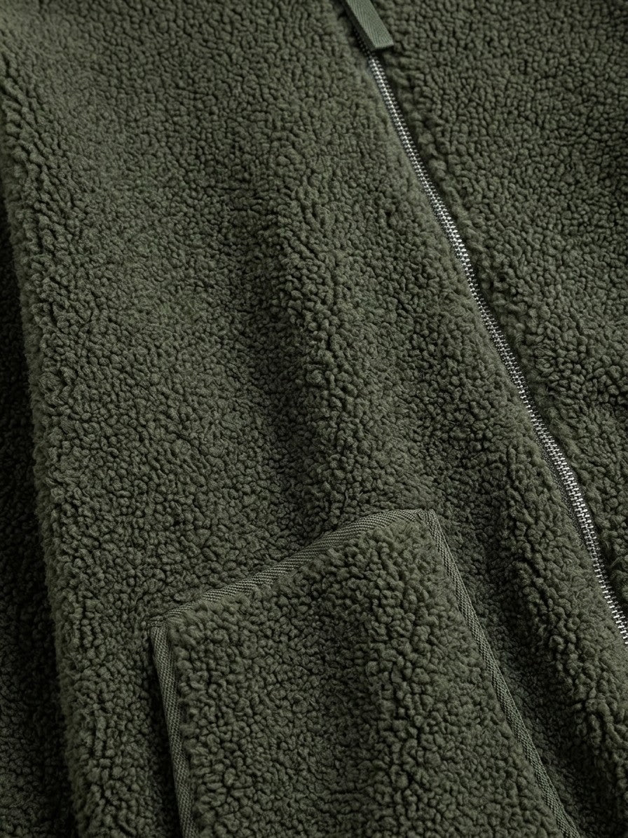 Fossombrone Women's Stand Collar Sherpa Jacket — darkgreen — detail