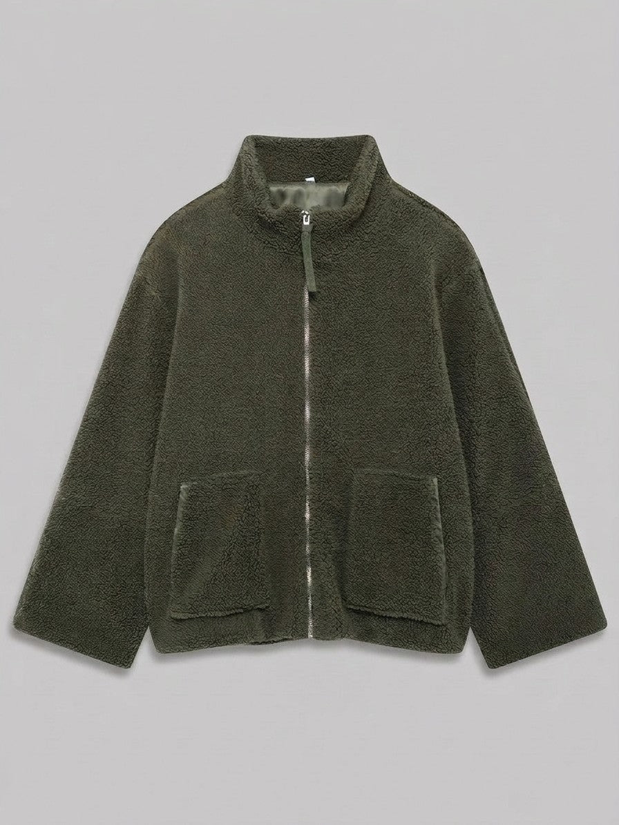 Fossombrone Women's Stand Collar Sherpa Jacket — darkgreen — packshot