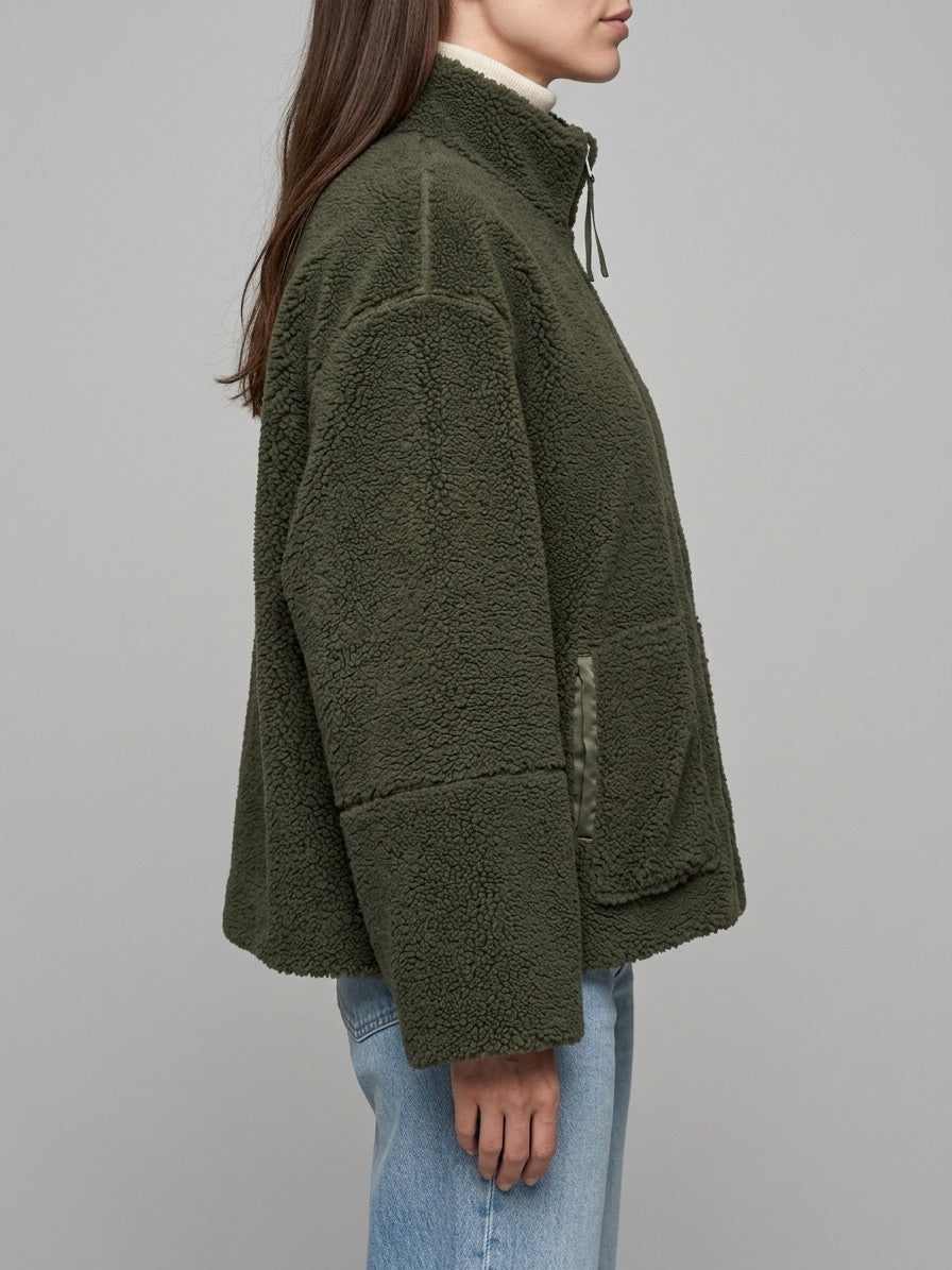 Fossombrone Women's Stand Collar Sherpa Jacket — darkgreen — side