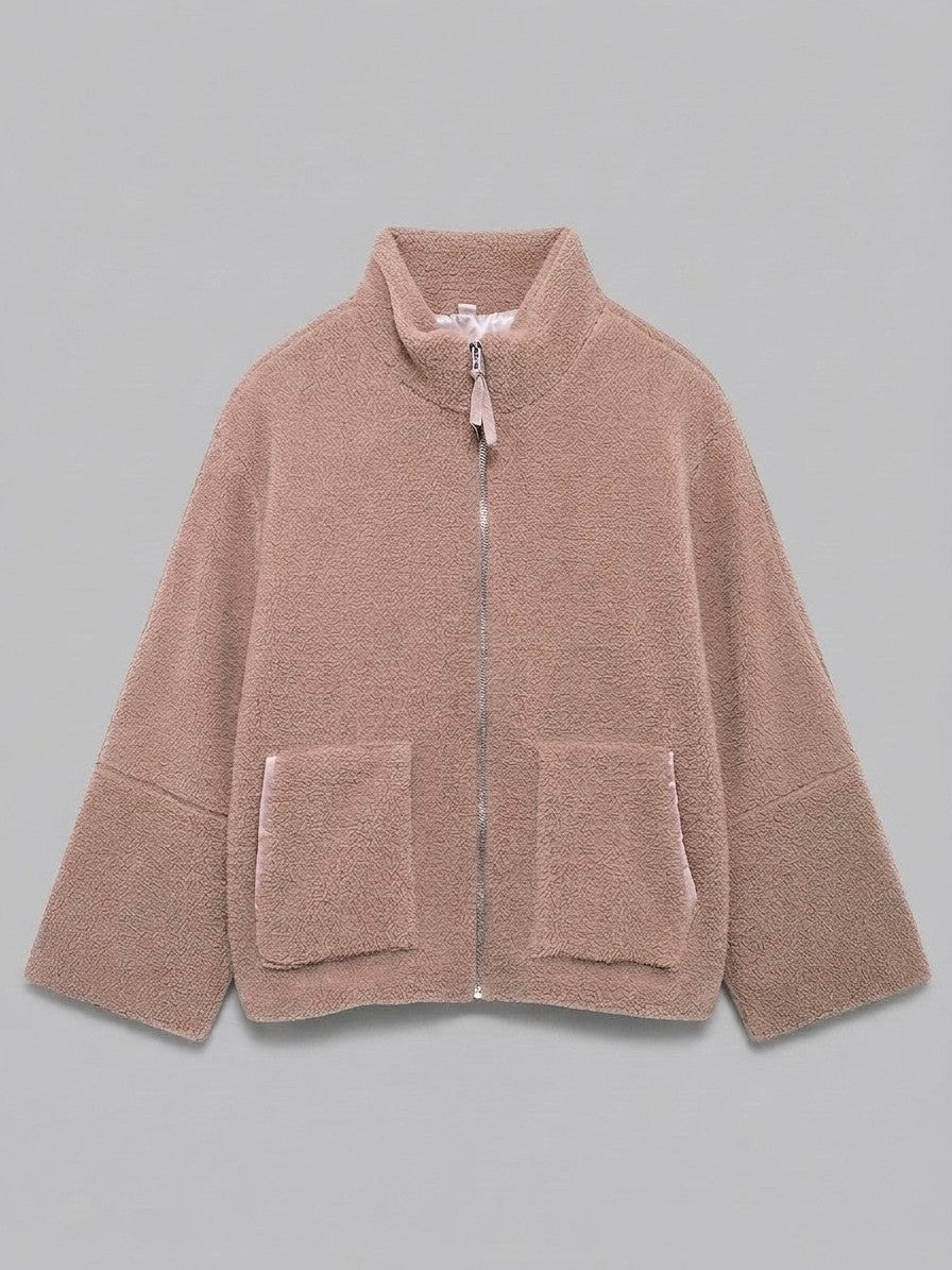 Fossombrone Women's Stand Collar Sherpa Jacket — mocha — packshot