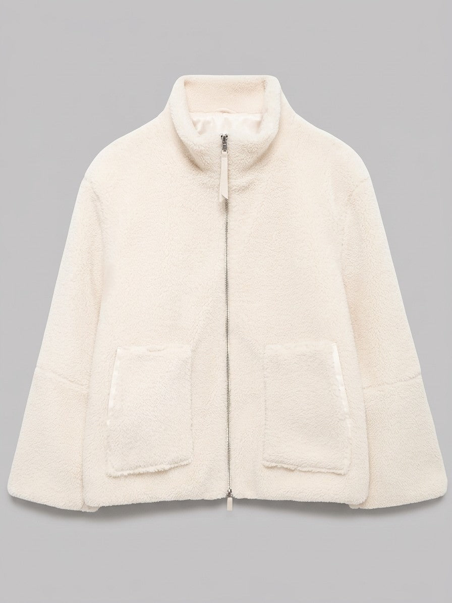 Fossombrone Women's Stand Collar Sherpa Jacket — white — packshot