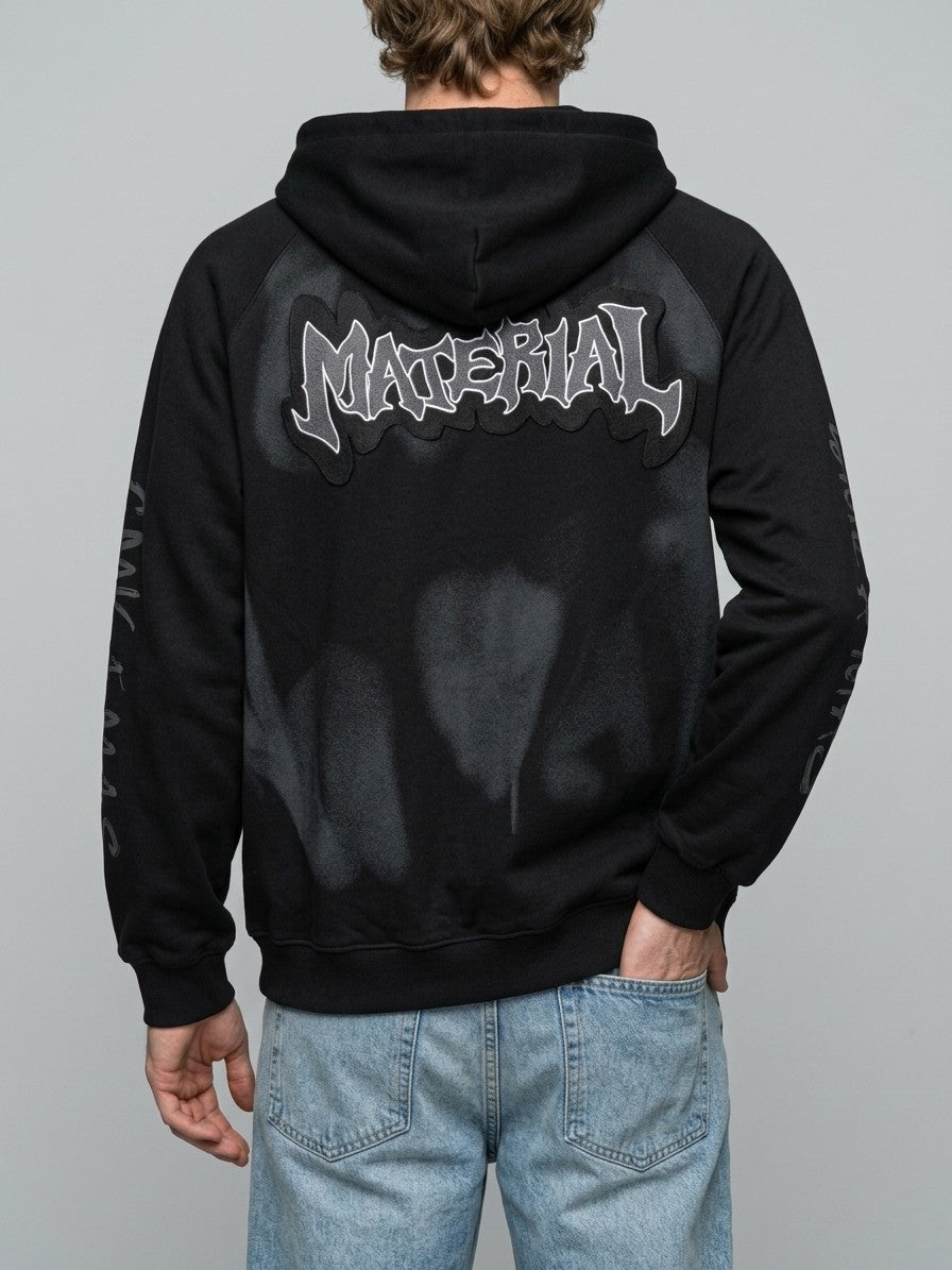 Frascati Men's Spray-Shaded Gothic Patch Zip-Up Hoodie — black — back