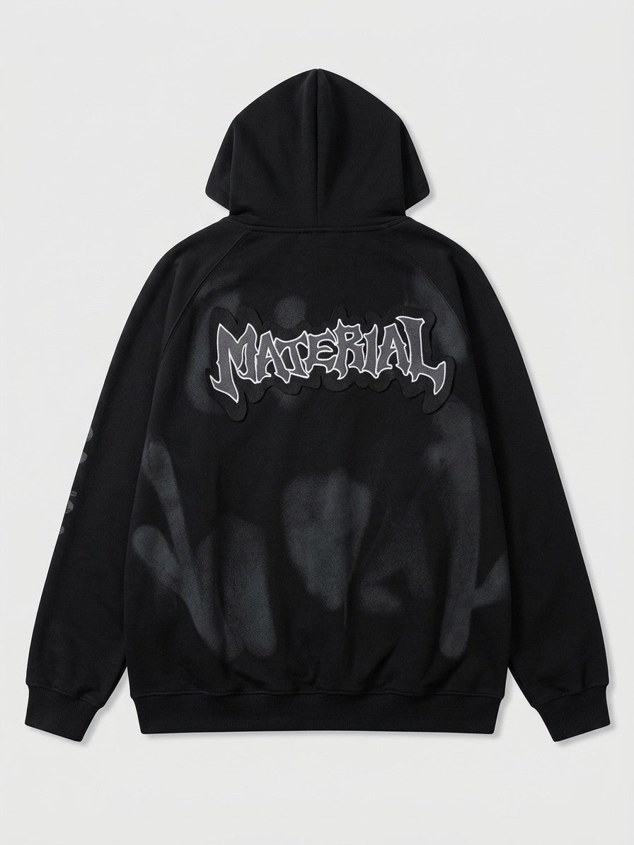 Frascati Men's Spray-Shaded Gothic Patch Zip-Up Hoodie — black — backflat