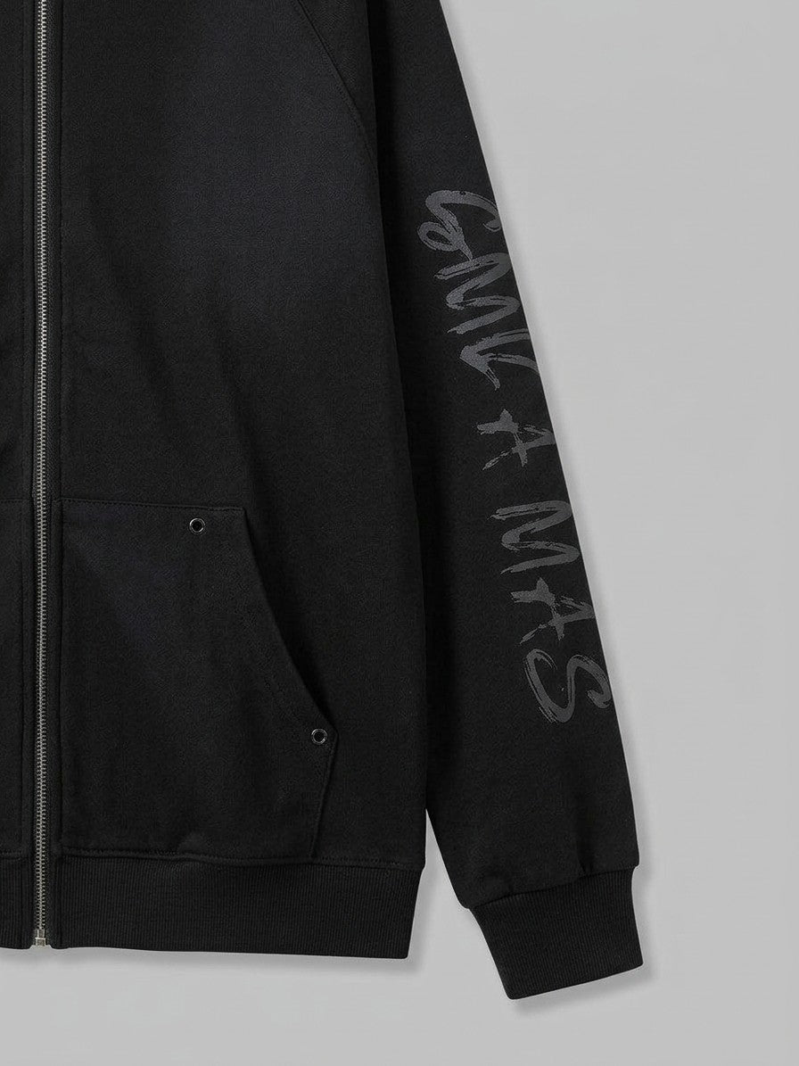 Frascati Men's Spray-Shaded Gothic Patch Zip-Up Hoodie — black — detail-2