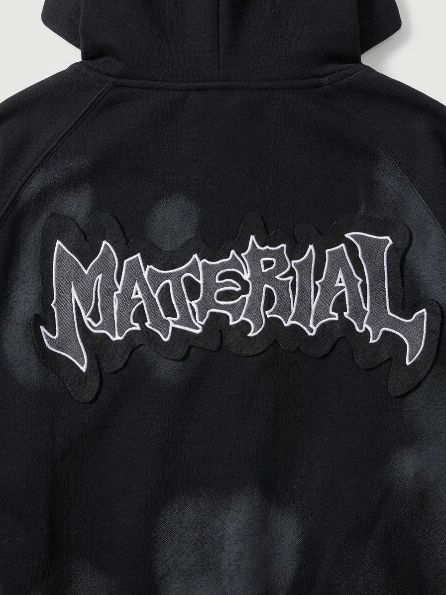 Frascati Men's Spray-Shaded Gothic Patch Zip-Up Hoodie — black — detail