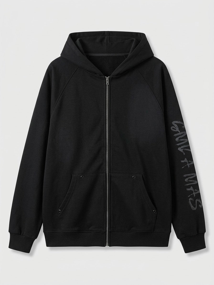 Frascati Men's Spray-Shaded Gothic Patch Zip-Up Hoodie — black — packshot