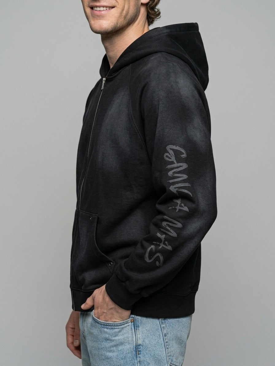Frascati Men's Spray-Shaded Gothic Patch Zip-Up Hoodie — black — side