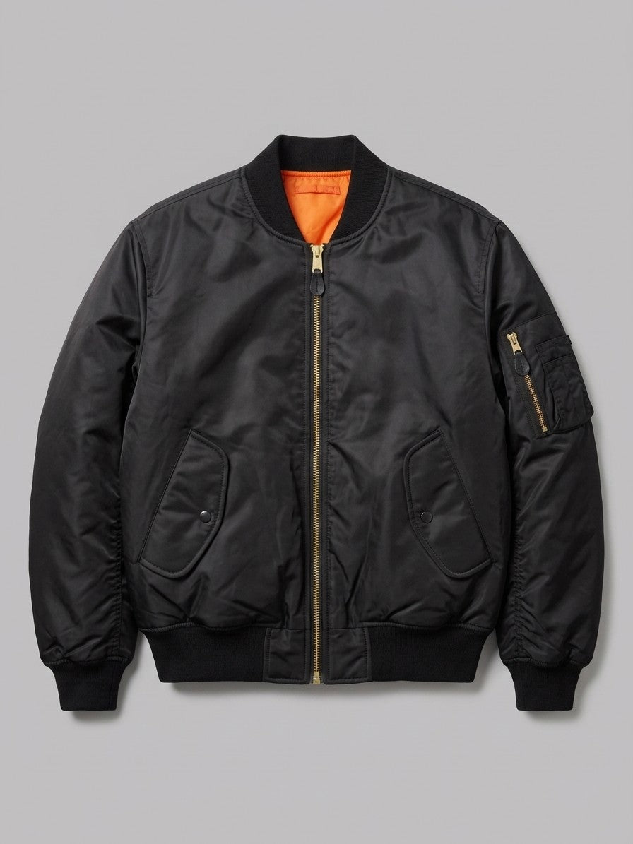 Frosinone Men's Brass-Zip MA-1 Bomber Jacket — black — packshot