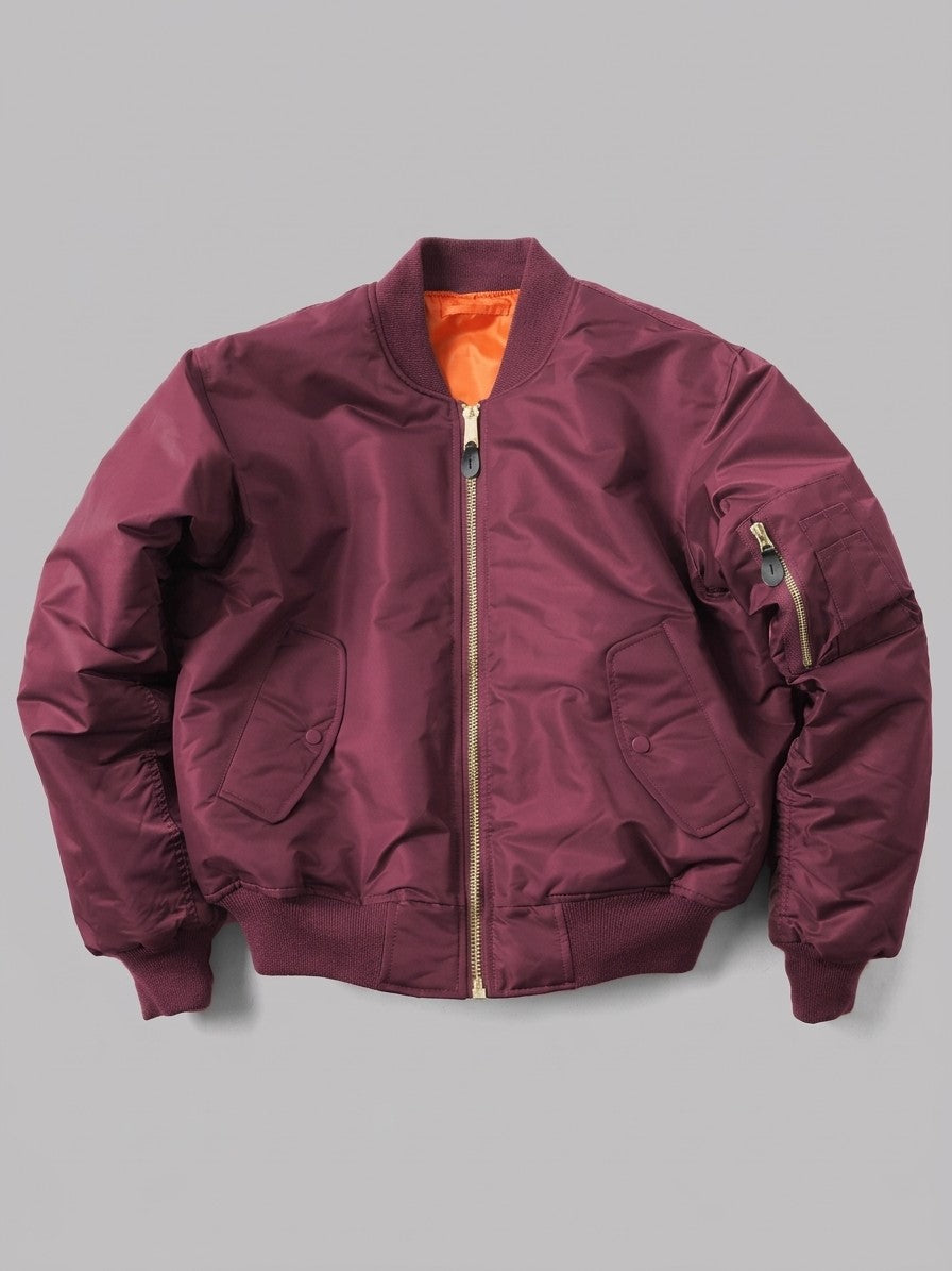 Frosinone Men's Brass-Zip MA-1 Bomber Jacket — burgundy — packshot
