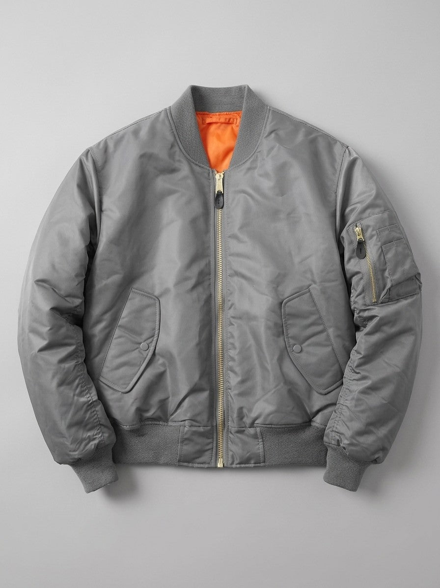 Frosinone Men's Brass-Zip MA-1 Bomber Jacket — grey — packshot
