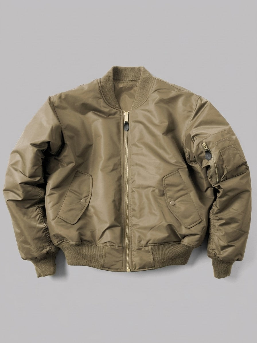 Frosinone Men's Brass-Zip MA-1 Bomber Jacket — khaki — packshot