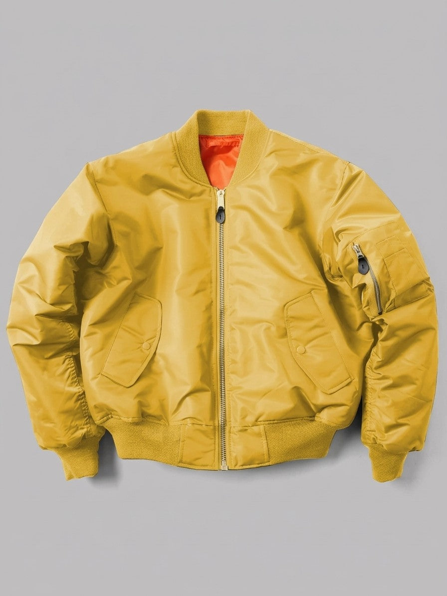 Frosinone Men's Brass-Zip MA-1 Bomber Jacket — mustard — packshot