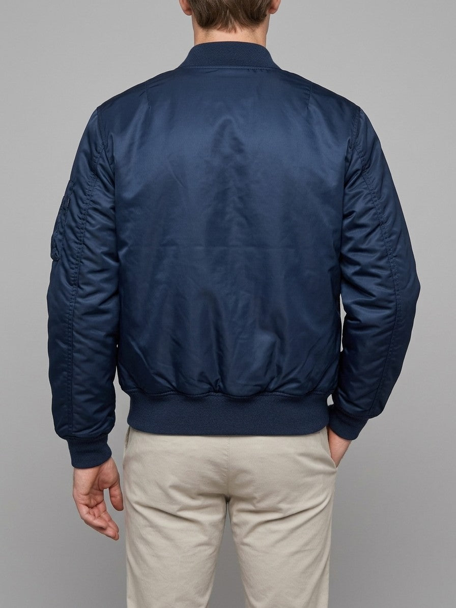 Frosinone Men's Brass-Zip MA-1 Bomber Jacket — navy — back