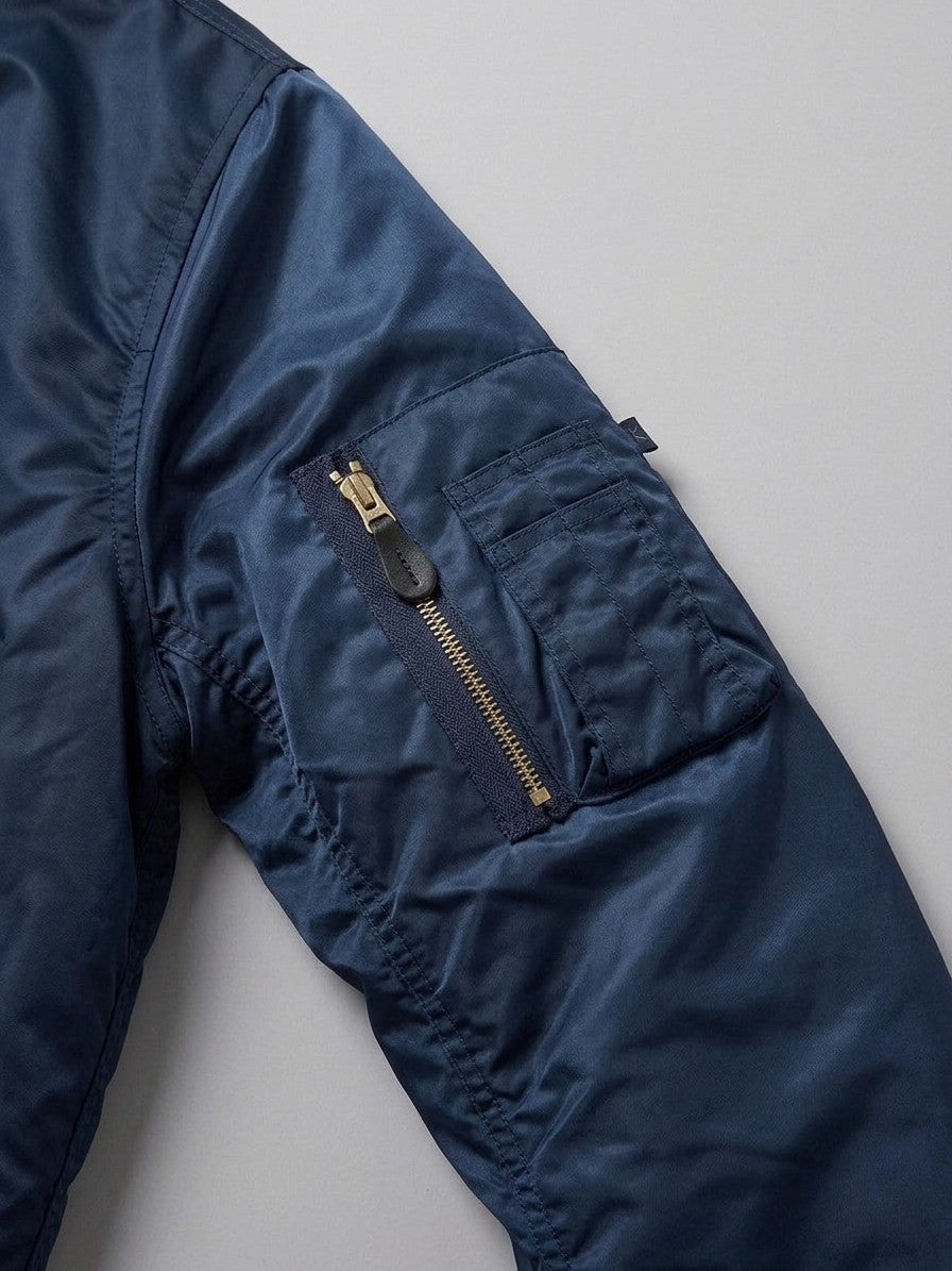 Frosinone Men's Brass-Zip MA-1 Bomber Jacket — navy — detail-2