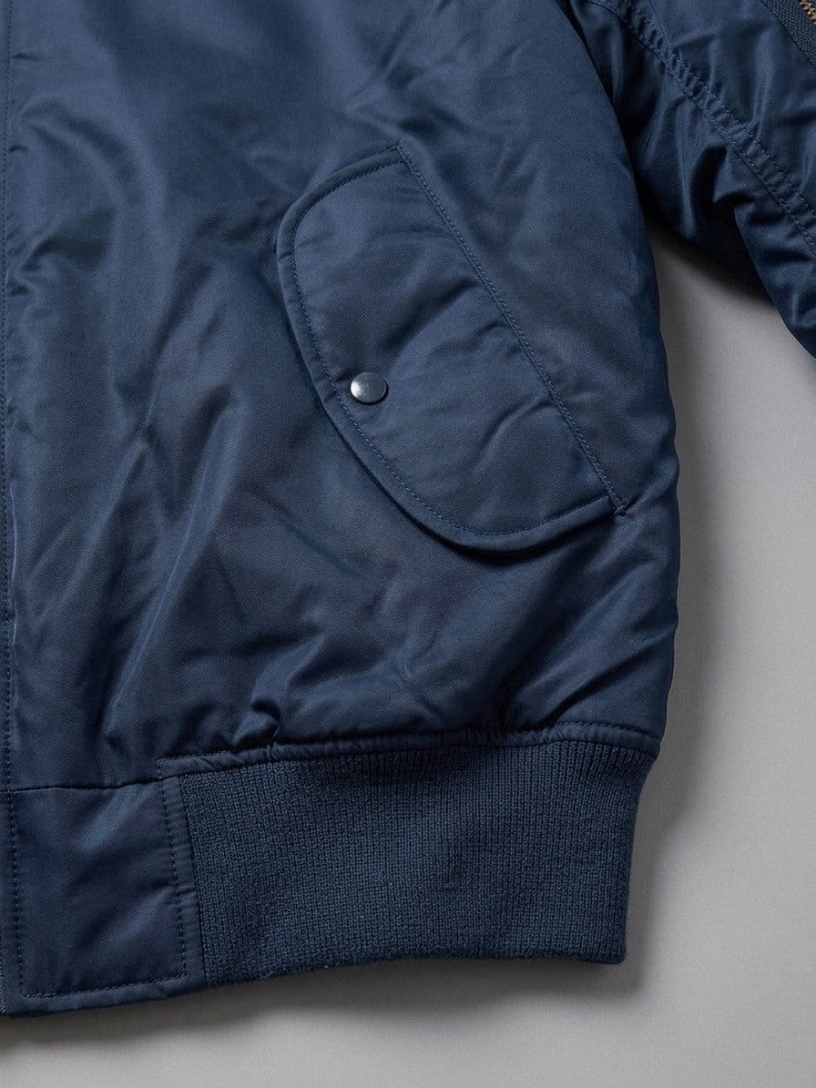 Frosinone Men's Brass-Zip MA-1 Bomber Jacket — navy — detail-collar