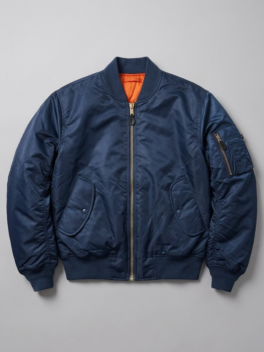 Frosinone Men's Brass-Zip MA-1 Bomber Jacket — navy — packshot