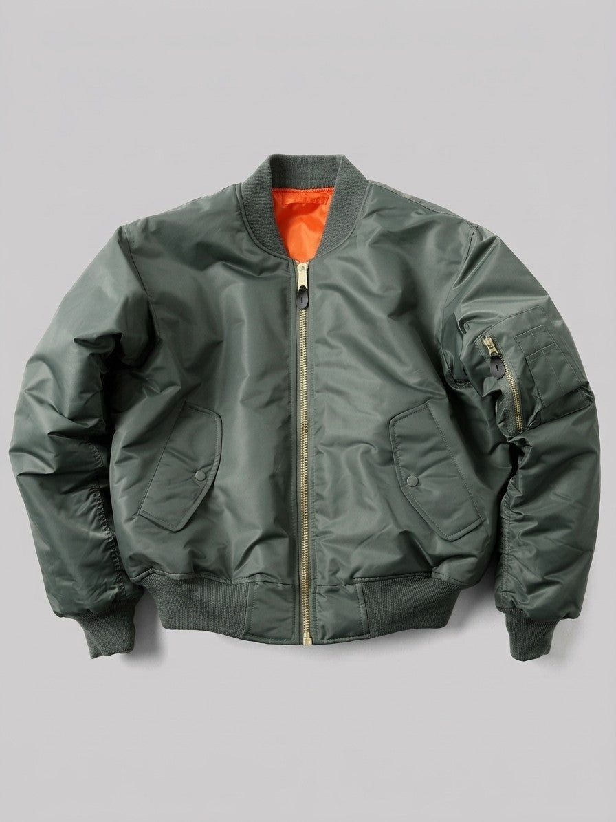 Frosinone Men's Brass-Zip MA-1 Bomber Jacket — sagegreen — packshot