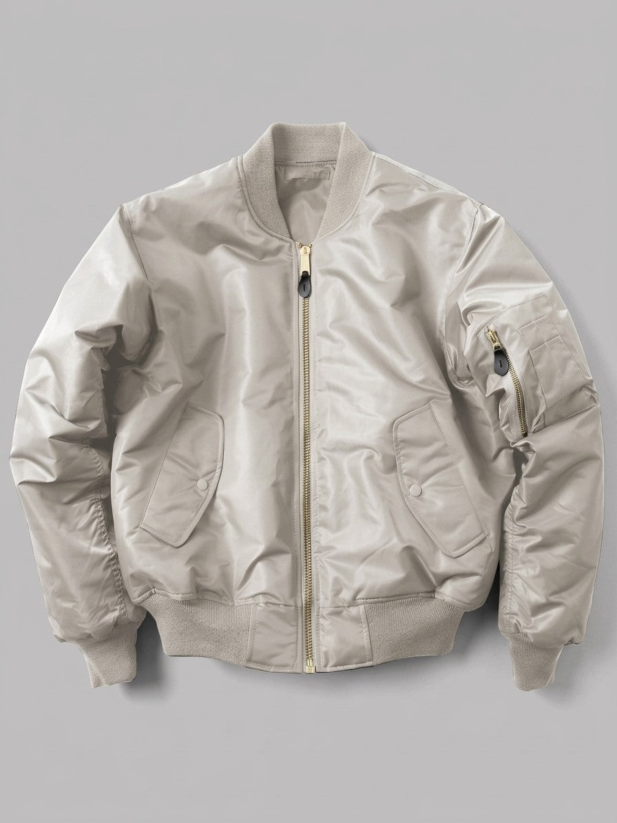 Frosinone Men's Brass-Zip MA-1 Bomber Jacket — stone — packshot