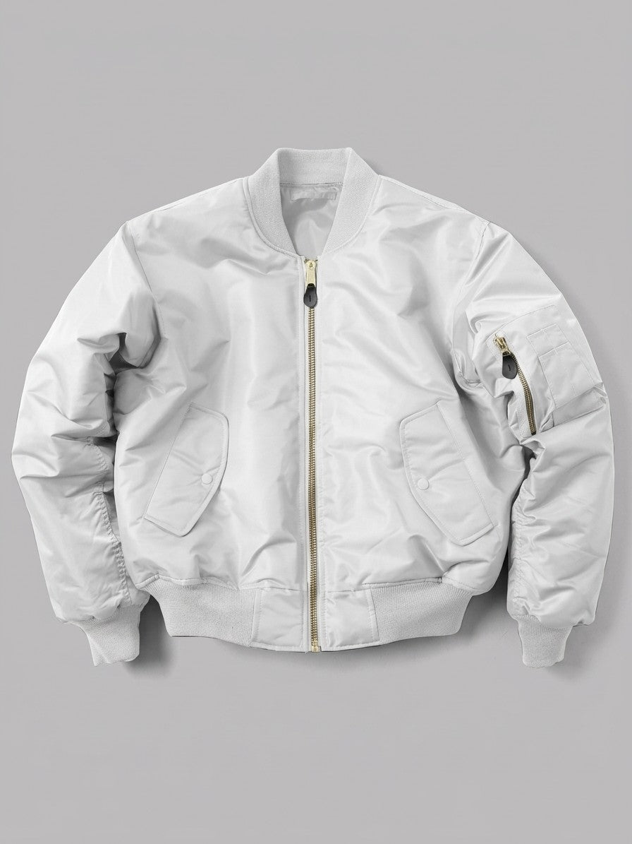 Frosinone Men's Brass-Zip MA-1 Bomber Jacket — white — packshot