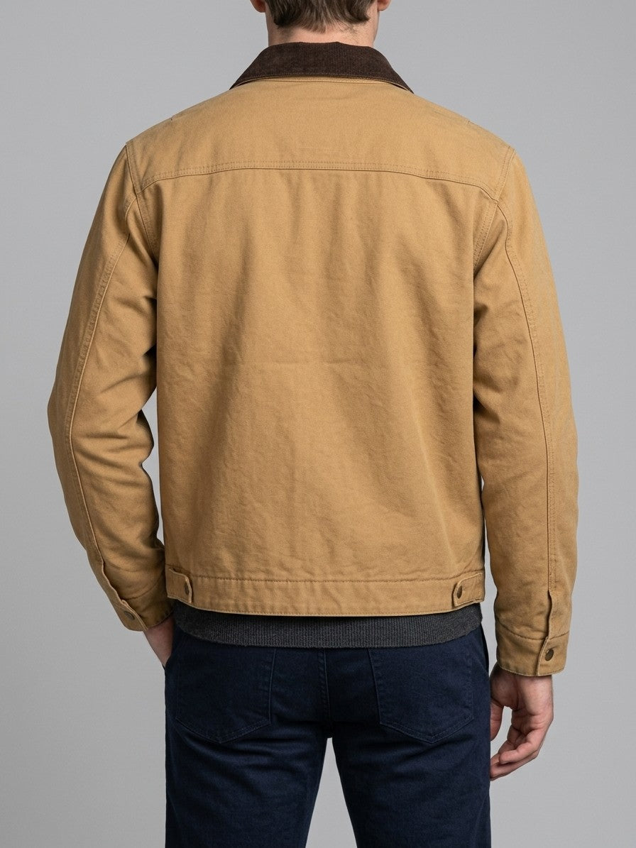 Frosolone Men's Corduroy-Collar Work Jacket — tan — back
