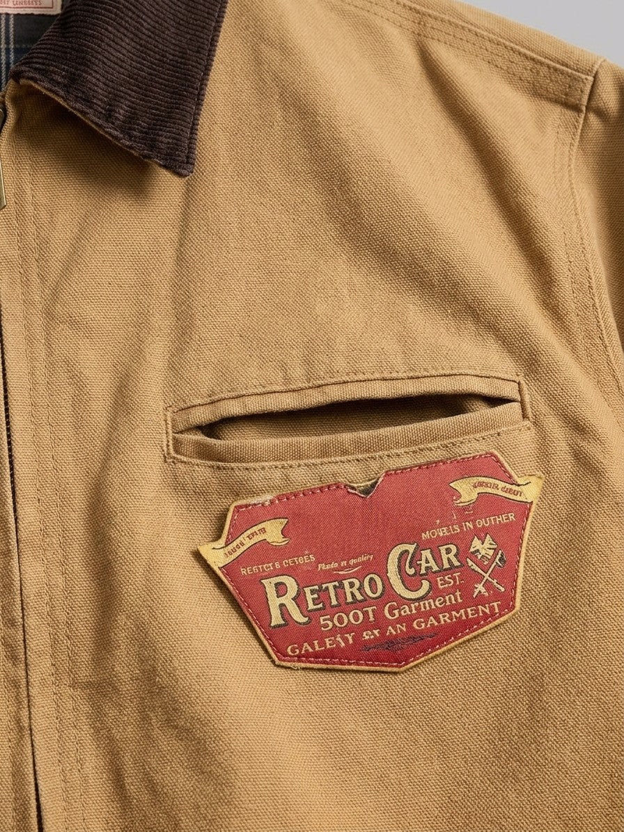 Frosolone Men's Corduroy-Collar Work Jacket — tan — detail-2