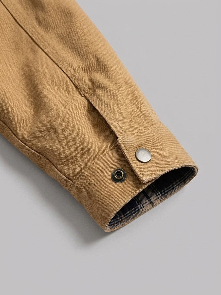 Frosolone Men's Corduroy-Collar Work Jacket — tan — detail-collar