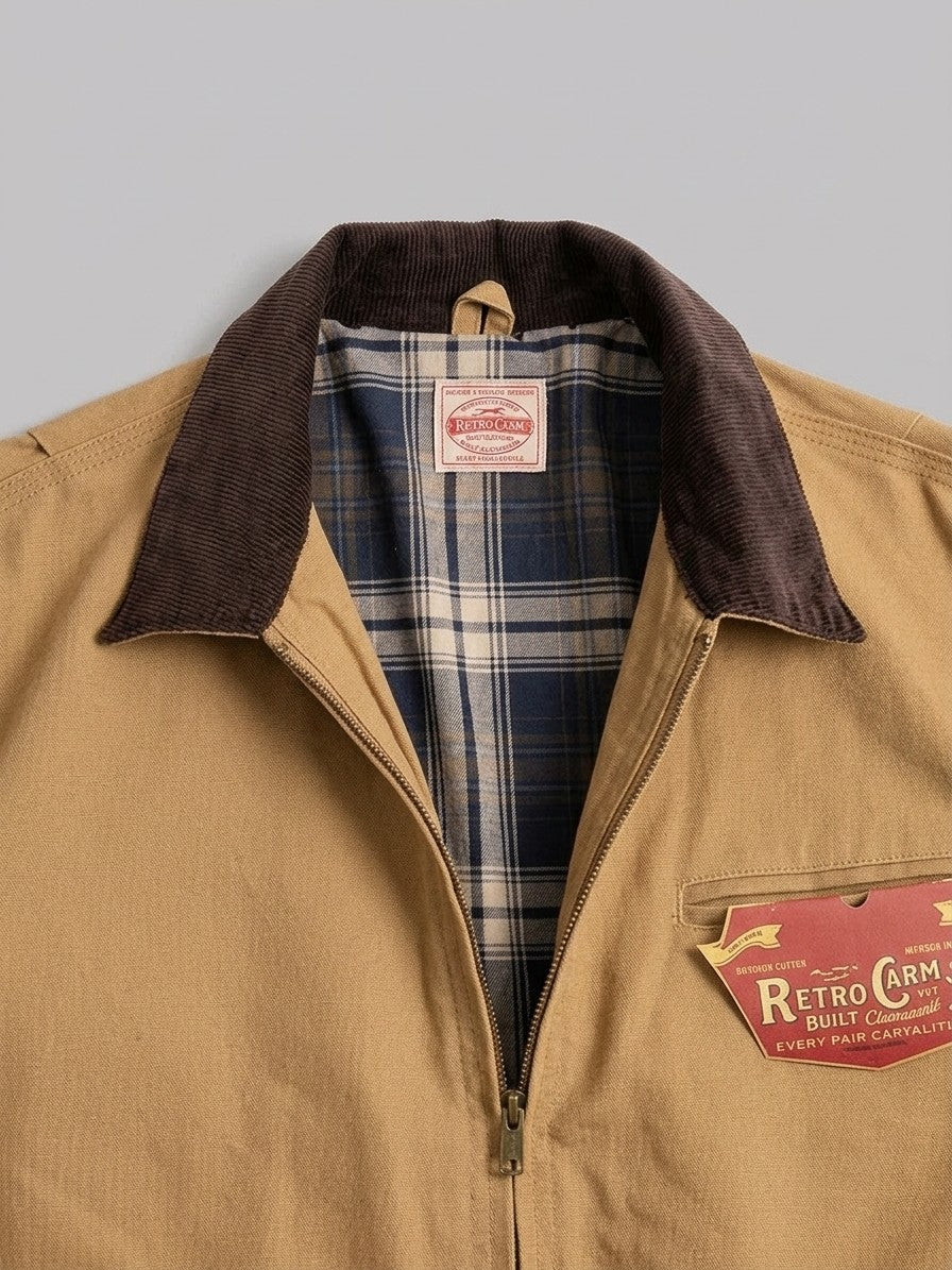 Frosolone Men's Corduroy-Collar Work Jacket — tan — detail