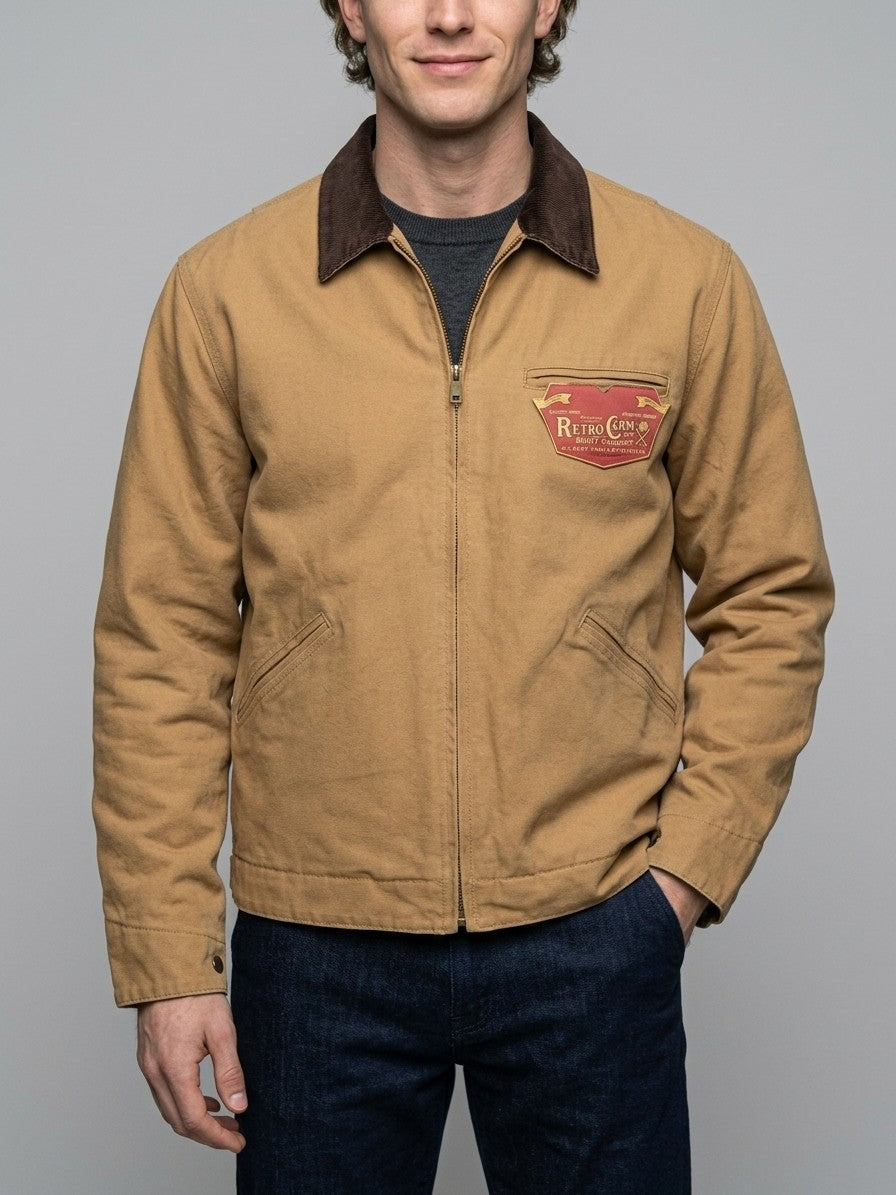 Frosolone Men's Corduroy-Collar Work Jacket — tan — front