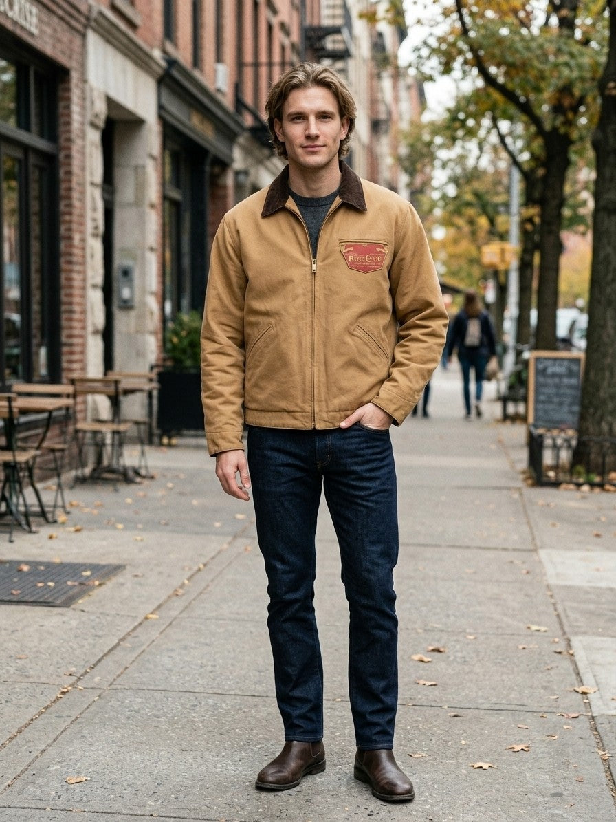 Frosolone Men's Corduroy-Collar Work Jacket — tan — lifestyle