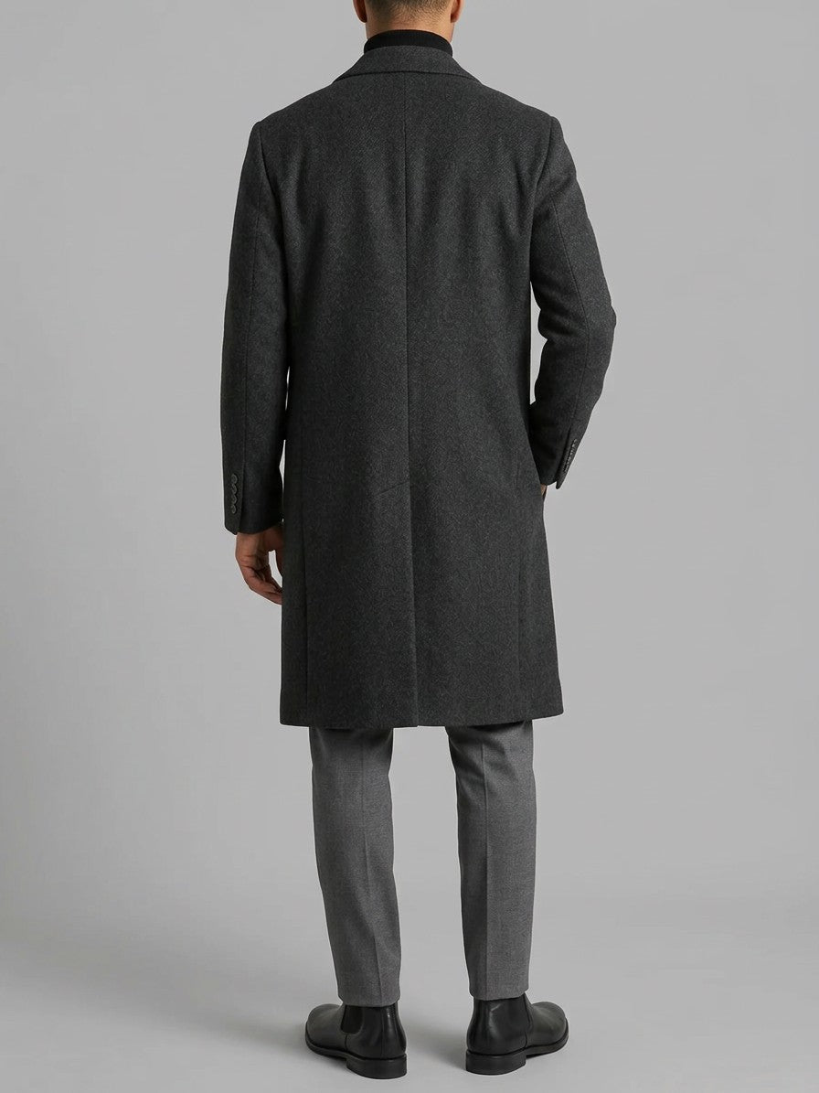 Gaeta Men's Double-Breasted Wool Overcoat — darkgray — back