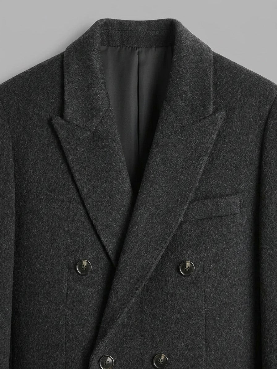 Gaeta Men's Double-Breasted Wool Overcoat — darkgray — detail
