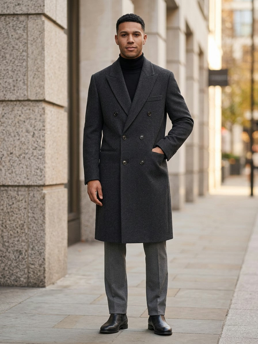 Gaeta Men's Double-Breasted Wool Overcoat — darkgray — lifestyle