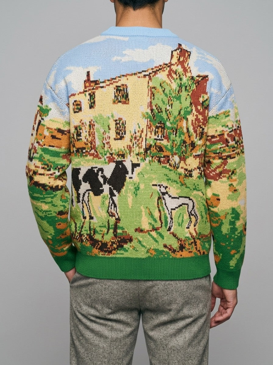 Gaiole Men's Countryside Tapestry Knit Sweater — meadowgreen — back