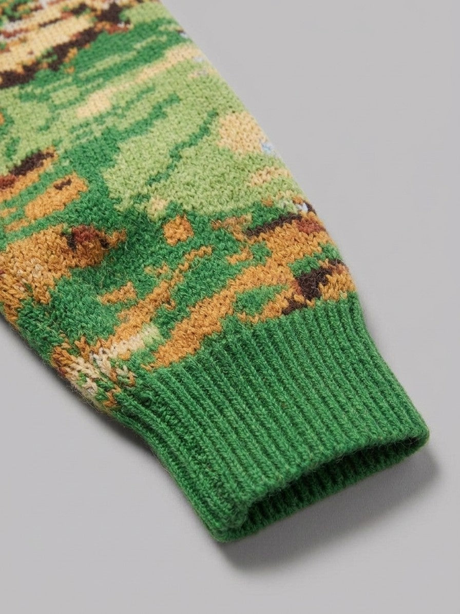 Gaiole Men's Countryside Tapestry Knit Sweater — meadowgreen — detail-collar